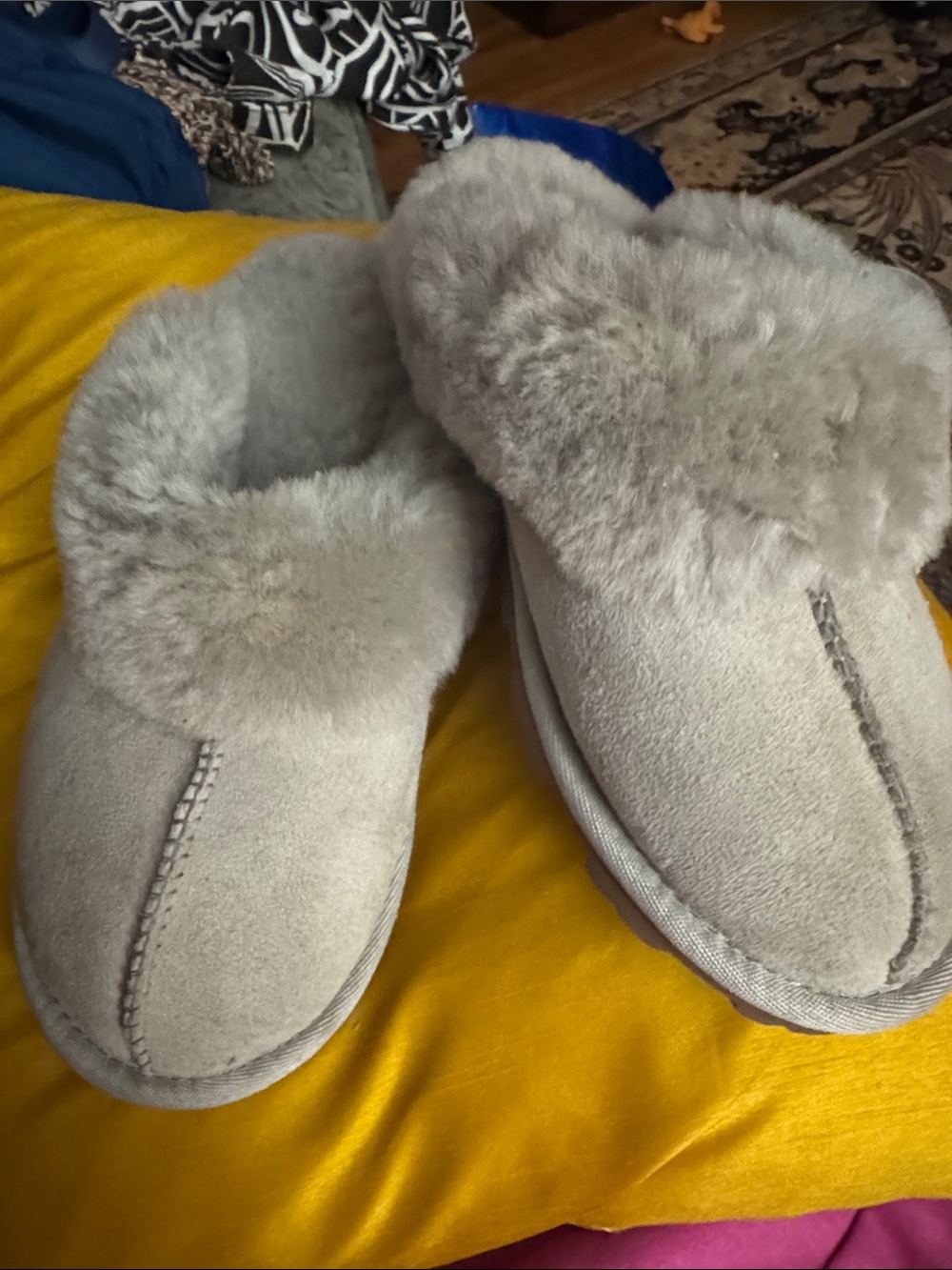 Source Unknown Women's Plush real Shearling Slippers in Light Gray